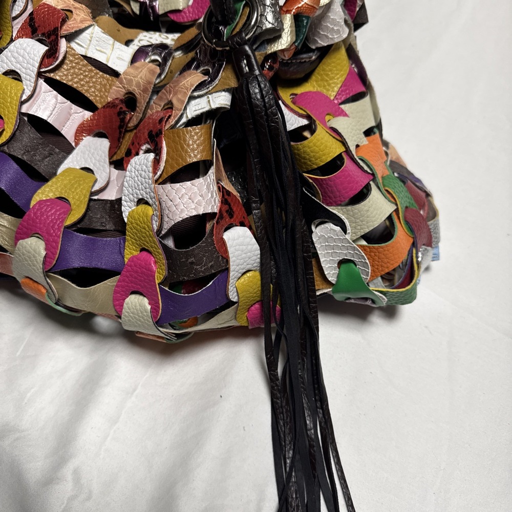 Vintage GG…ing Large Multicolored Hobo Bag W/Unique Woven Leather Links Y2K - Picture 10 of 10